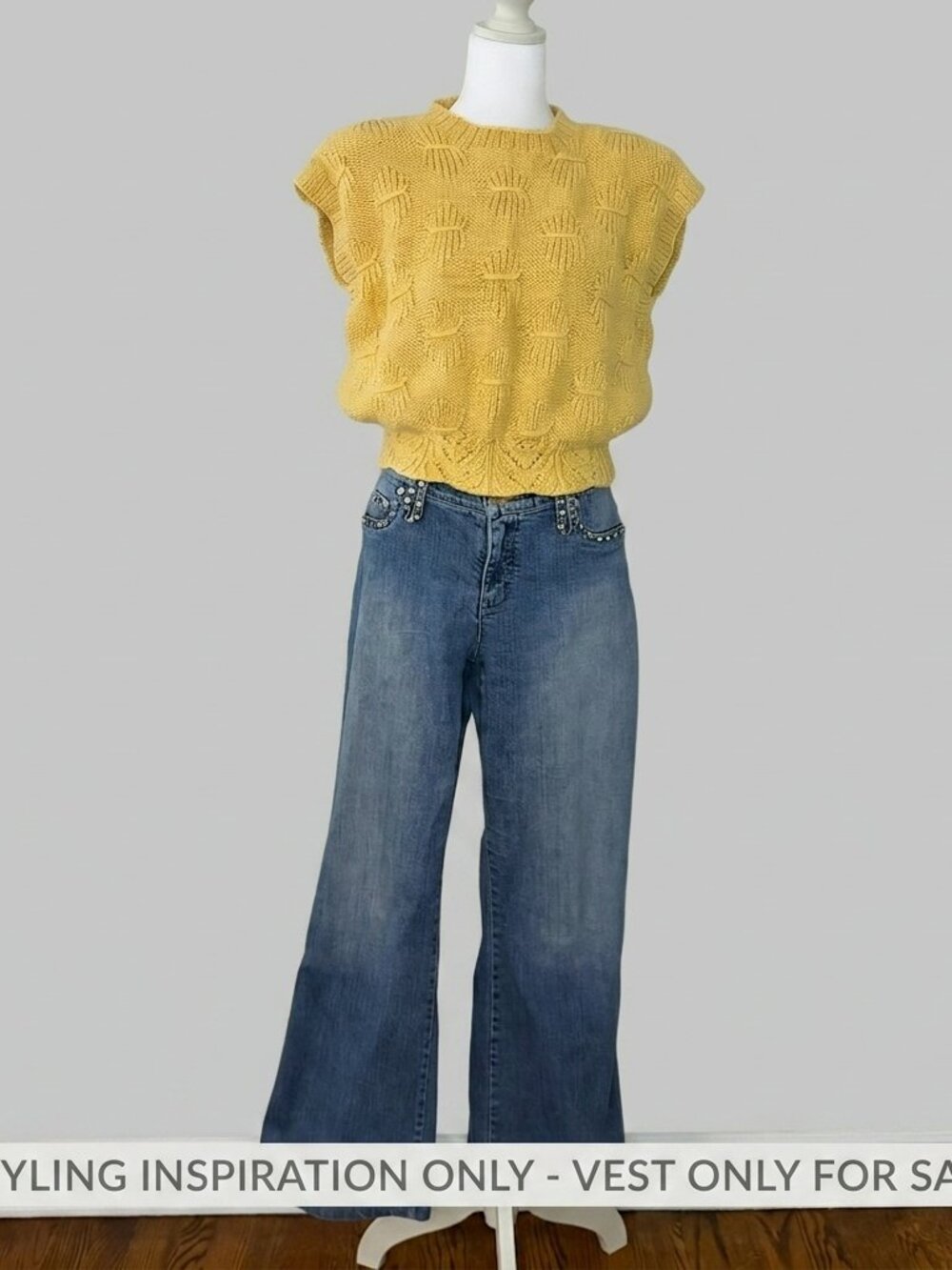 Vintage 80s 90s Jessica Chunky Knit Crop Sweater Vest - Mustard Yellow Cotton